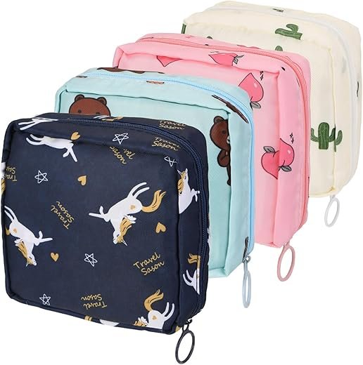 4-Pack Cute Period Bags for Travel & Organization