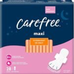 Carefree Overnight Maxi Pads with Wings – 28ct Comfort