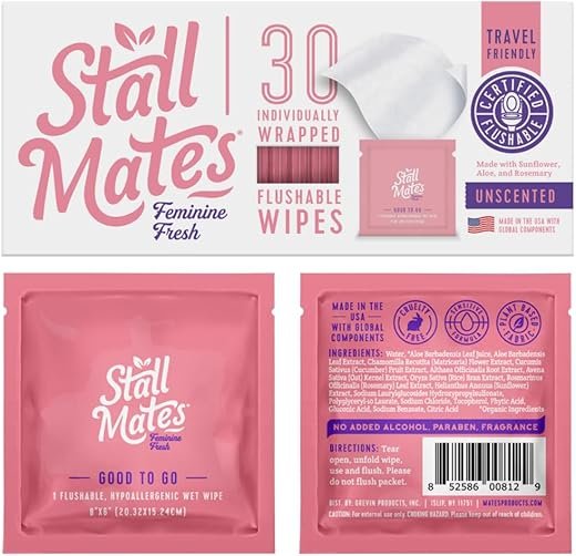 Stall Mates Feminine Fresh Wipes - Flushable & Travel-Ready