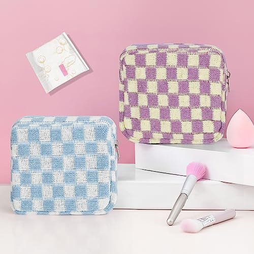 Trendy Checkered Sanitary Napkin Storage Bag for Women